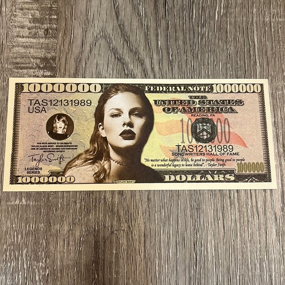 Taylor Swift Novelty $1000000 USA Bill